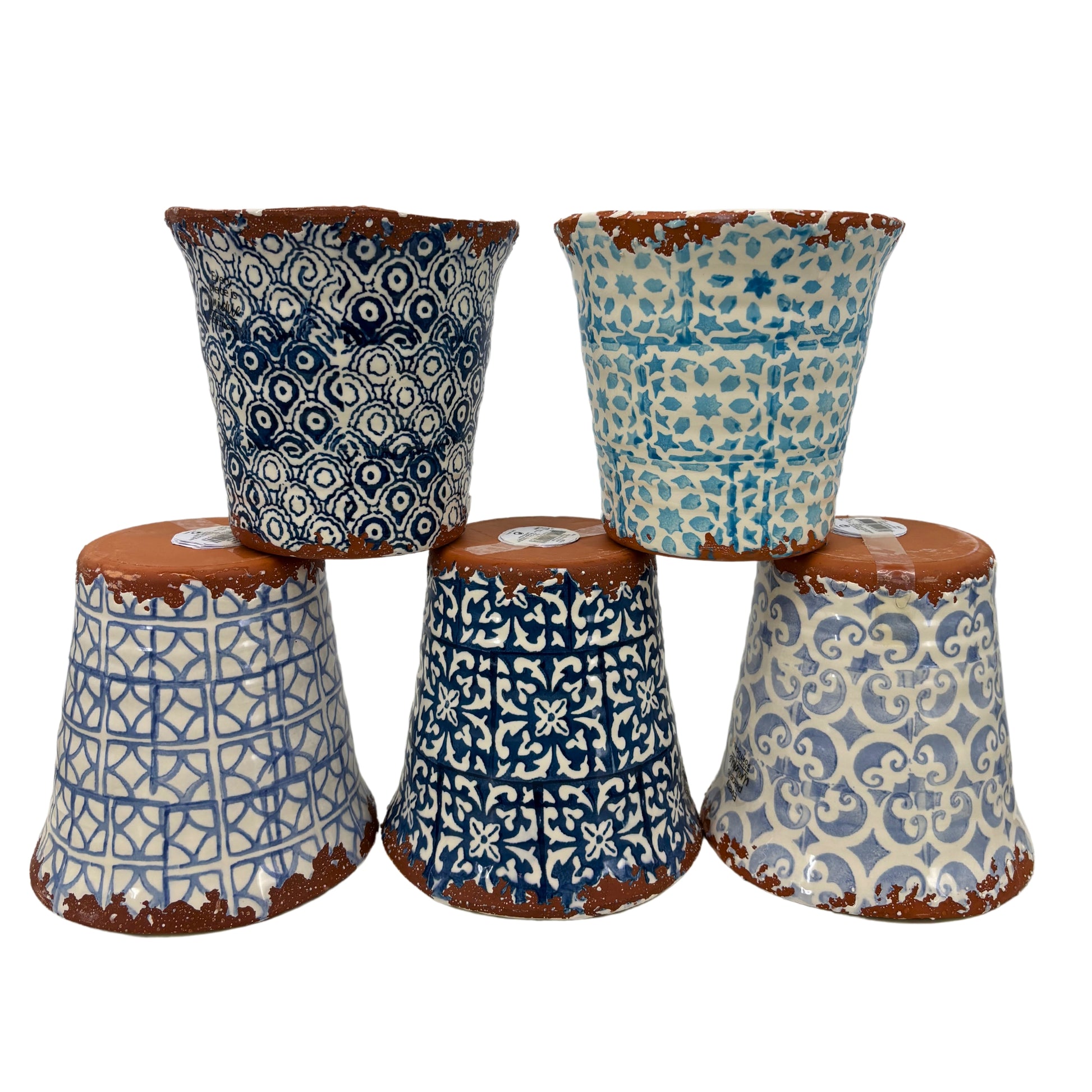 Cache-pots en Terre Cuite décoré a la Main Bleu