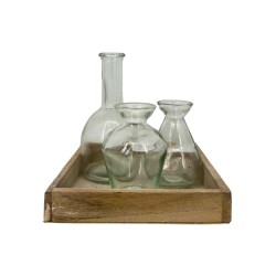 Plateau en Bois et 3 Bouteilles en Verre – Élégance Naturelle et Pratique