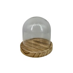 Cloche en Verre avec Socle en Bois – Élégance Naturelle et Raffinée