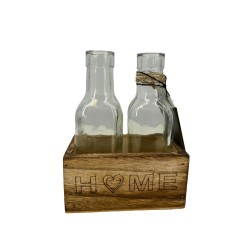 Carré Bois Home avec 2 Bouteilles – Élégance Naturelle et Moderne