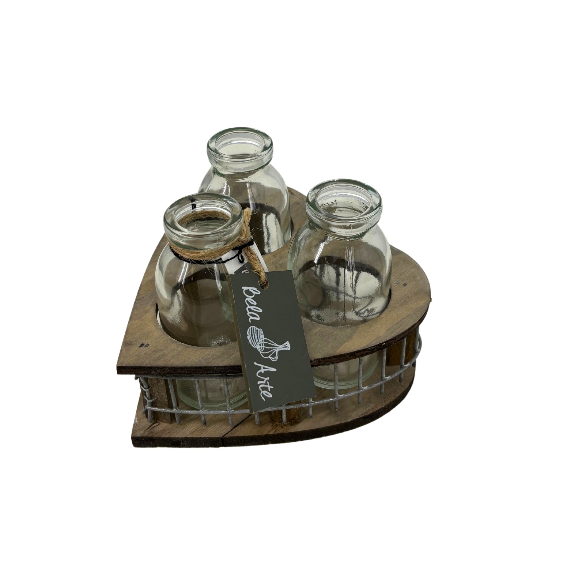 Support en Bois/Fer Cœur et 3 Bouteilles