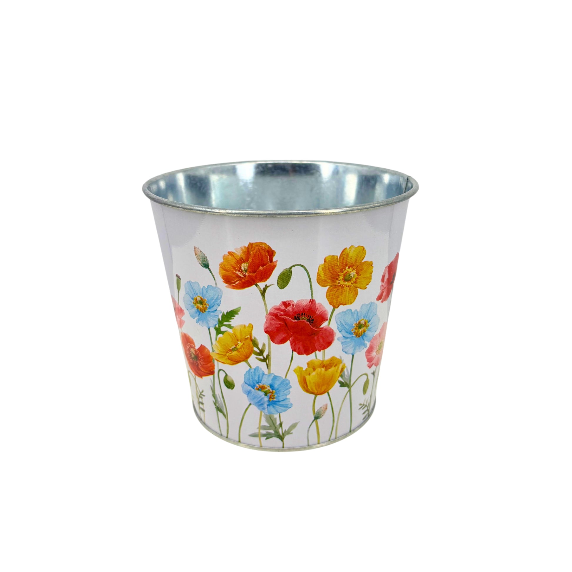 Cache Pot Zinc Blanc Coquelicots