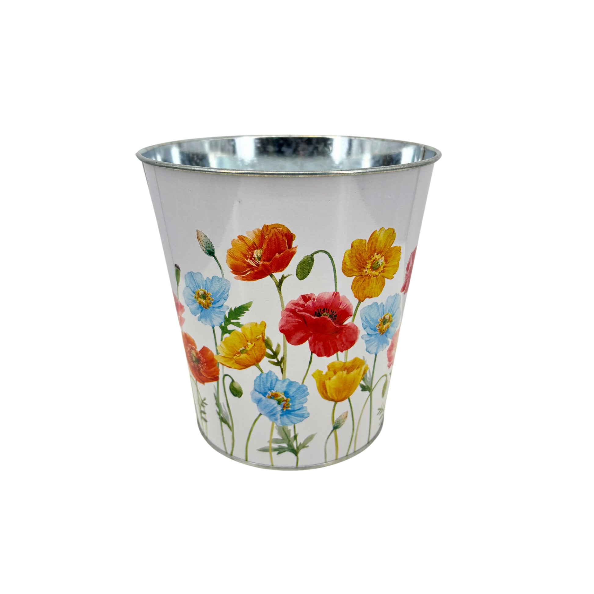 Cache Pot Zinc Blanc Coquelicots