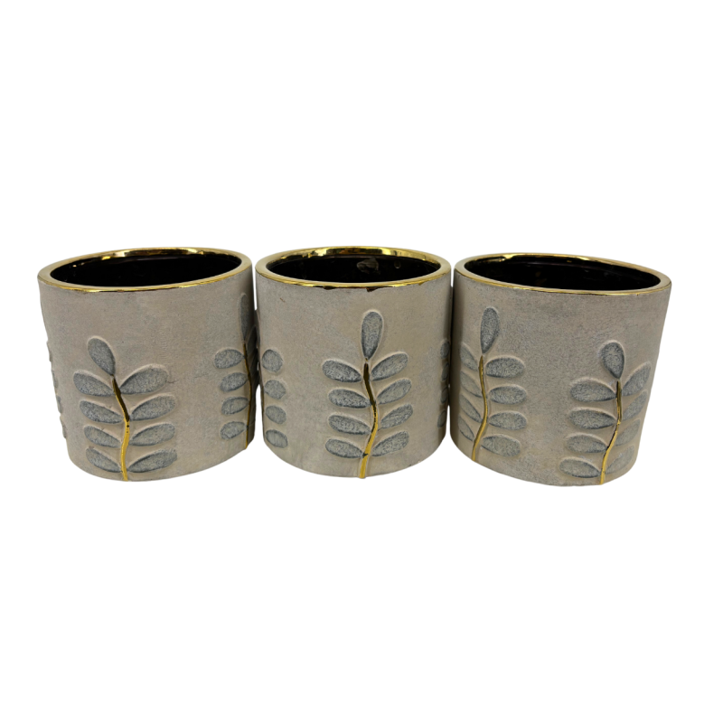 Cache-pots Feuille Gris/Or