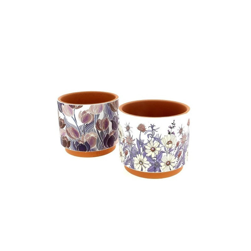 Cache-Pots Terracotta à Motifs Floraux