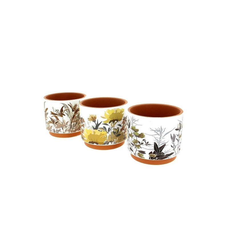 Cache-Pots Maya Terracotta à Motifs Floraux Jaune et Vert