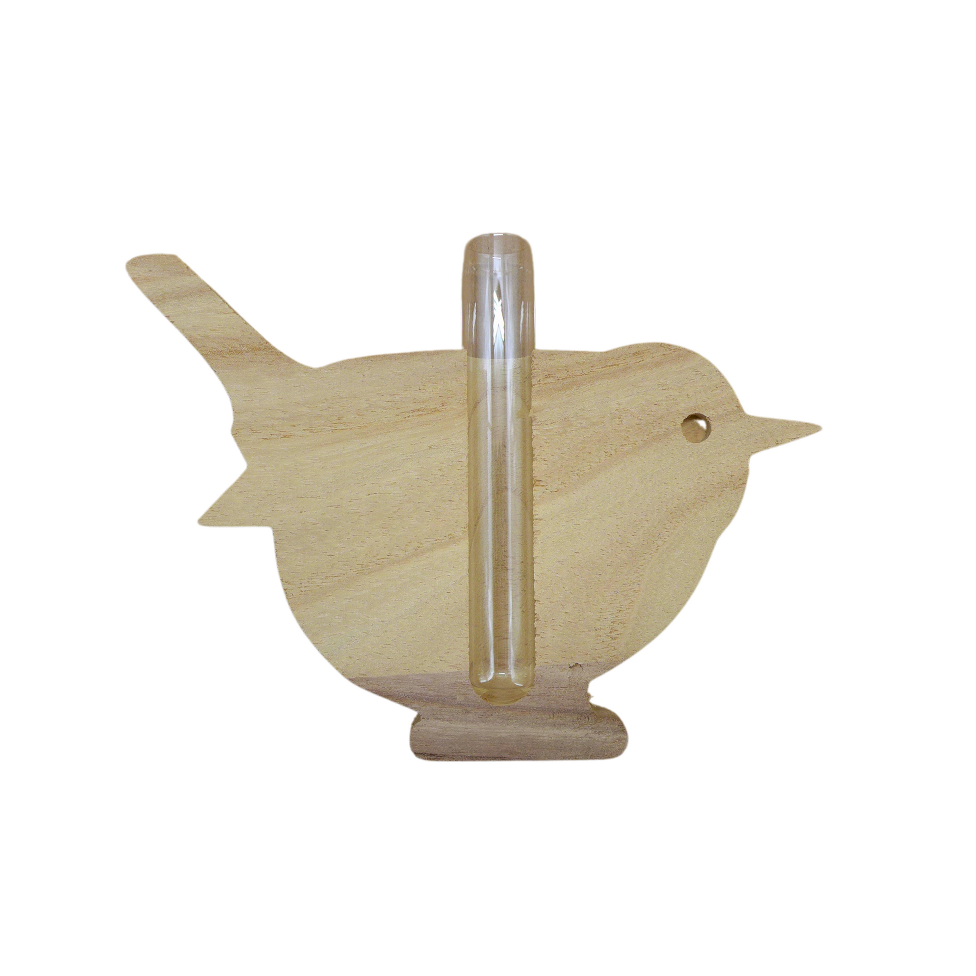 Oiseau bois + tube verre