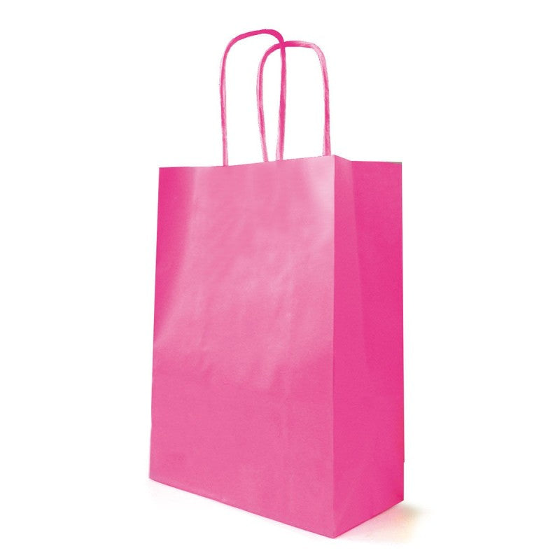 Sac kraft poignées torsadées fuchsia