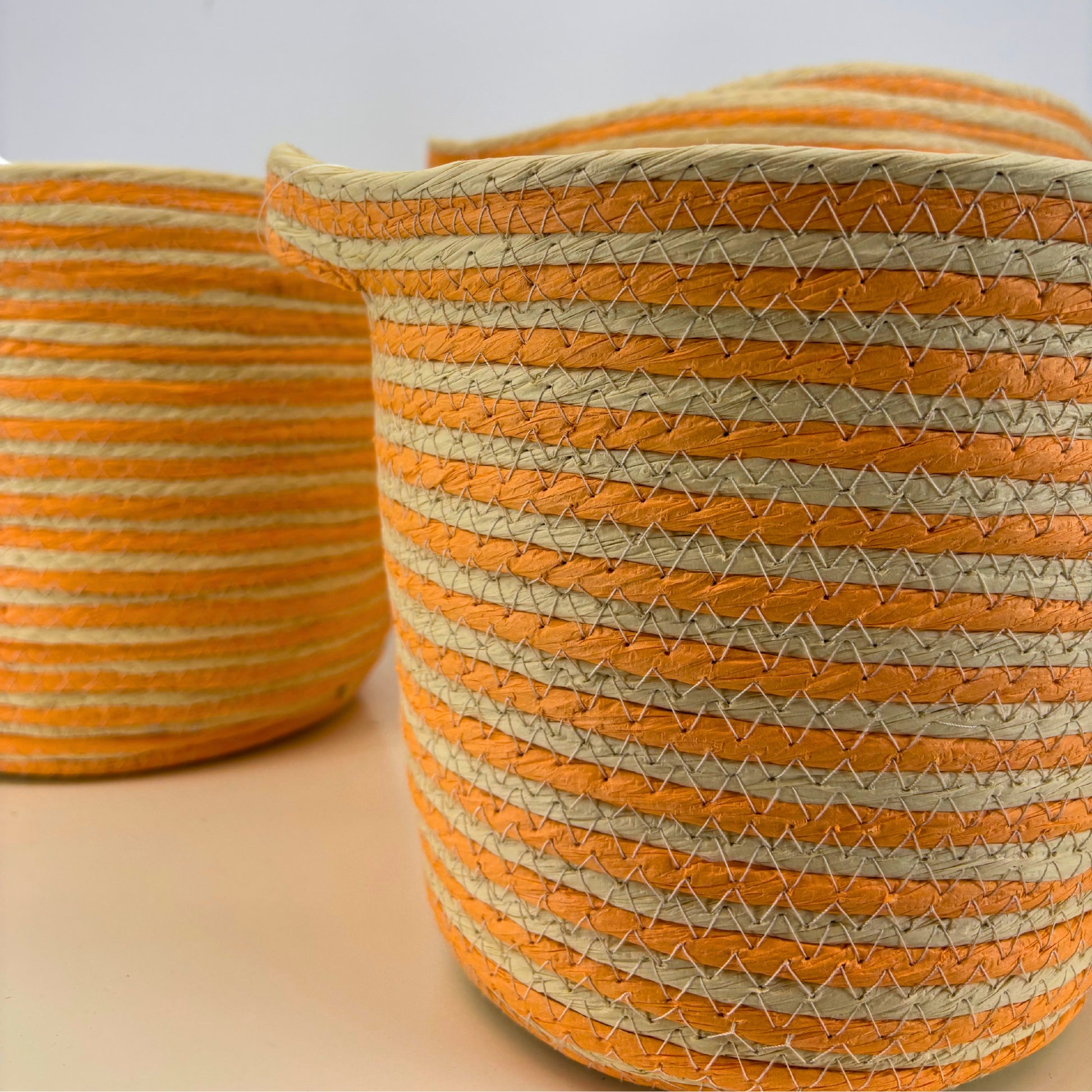 Cache-pots Corde avec Anse Saumon/Orange